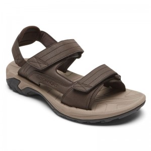 Men Rockport Byron Adjustable Sandals Dark Brown USA | OA4-63386