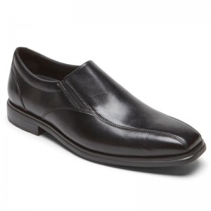 Men Rockport DresSports Work Bike Toe Slip-On Loafers Black USA | TG5-65776