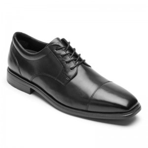 Men Rockport DresSports Work Cap Toe Oxford Shoes Black USA | WY5-91599