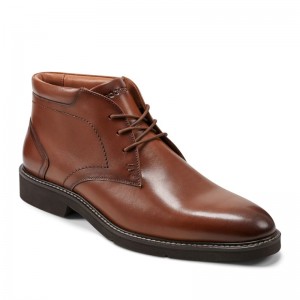 Men Rockport Flynn Lace-up Almond Toe Casual Chukka Boots Dark Red USA | JK3-12491