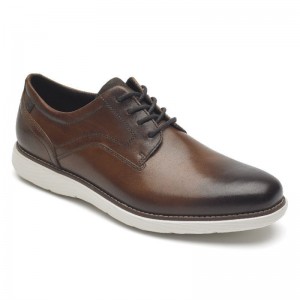 Men Rockport Garett Plain Toe Oxford Shoes Brown USA | IW4-30183