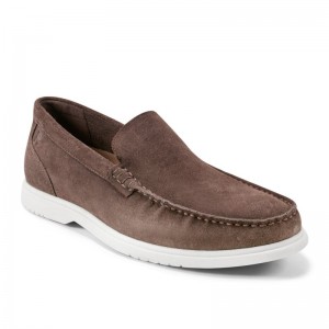 Men Rockport Jensen Casual Slip-on Almond Toe Loafers Dark Brown USA | GA4-75007