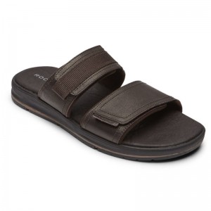 Men Rockport Lucky Bay Dress Slides Brown USA | XN1-68456