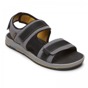 Men Rockport Lucky Bay Sport 3 Strap Sandals Grey USA | XJ4-73817