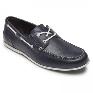 Men Rockport Malcom Camp Boat Shoes Navy USA | DX0-56755