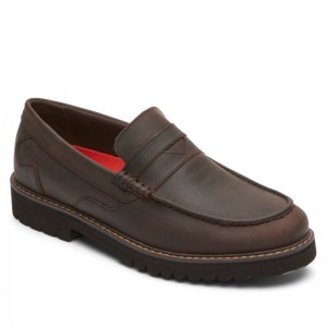 Men Rockport Maverick Penny Loafers Dark Brown USA | KU4-16921