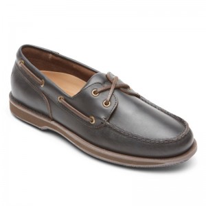 Men Rockport Perth Boat Shoes Dark Brown USA | SY4-23732