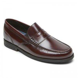 Men Rockport Preston Penny Loafers Burgundy USA | KG4-72587