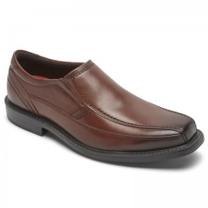 Men Rockport Style Leader 2 Bike Toe Slip-On Dress Shoes Brown USA | SH8-92989