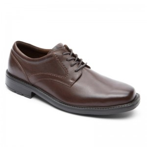 Men Rockport Style Leader 2 Plain Toe Oxford Shoes Dark Brown USA | ZL1-39263