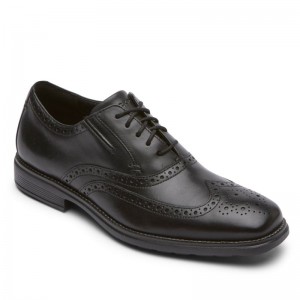 Men Rockport Total Motion Amalfi Wingtip Dress Shoes Black USA | ZW4-34813