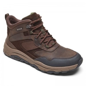 Men Rockport XCS Pathway Mid Waterproof Boots Dark Brown USA | TW2-16161