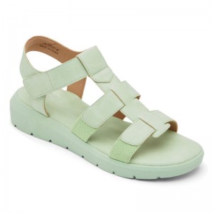 Women Rockport Abbie T-Strap Sandals Green USA | QS7-77907