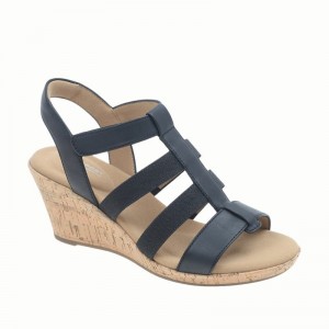 Women Rockport Blanca Elastic T-Bar Wedge Sandals Black USA | AO0-97659