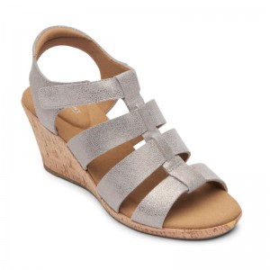 Women Rockport Briah New Gladiator Wedge Sandals Grey USA | AP7-50625