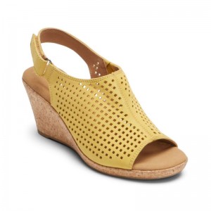 Women Rockport Briah Perf Sling Wedge Sandals Yellow USA | WD4-74627