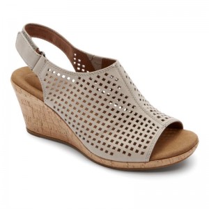 Women Rockport Briah Perforated Slingback Wedge Sandals Brown USA | VY5-44274