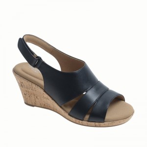 Women Rockport Briah Slingback Wedge Sandals Black USA | QM6-37043