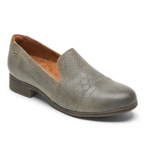 Women Rockport Crosbie Slip-On Loafers Grey Green USA | TV0-77727