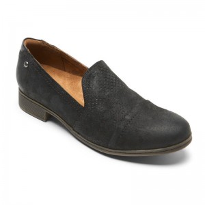 Women Rockport Crosbie Slip Ons Black USA | ZK2-53435