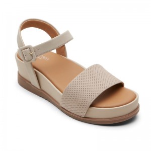 Women Rockport Delanie Sandals Beige USA | GW0-18561