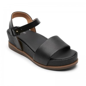 Women Rockport Delanie Sandals Black USA | JH9-97869