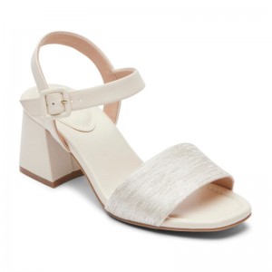 Women Rockport Farrah 2-Strap Heeled Sandals Cream USA | FY2-94759