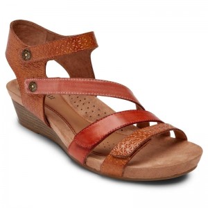 Women Rockport Hollywood 4-Strap Wedge Sandals Brown Multi USA | VM7-40954