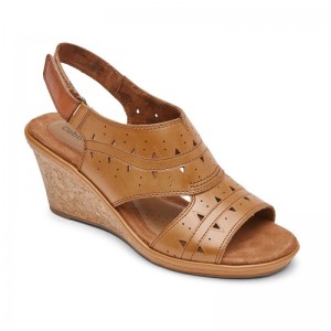 Women Rockport Janna Perforated Slingback Wedge Sandals Brown USA | BJ6-78727