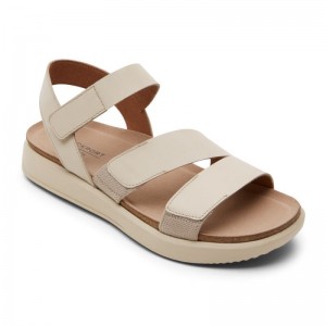 Women Rockport Kells Bay 3-Strap Sandals Cream USA | KS0-05610