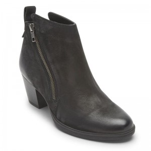 Women Rockport Maddie Ankle Zip Booties Black USA | GQ1-23352