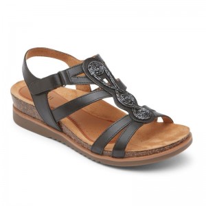 Women Rockport May Beaded Sandals Black USA | IM1-30013