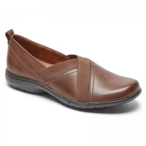 Women Rockport Penfield Slip Ons Dark Brown USA | XO7-62926