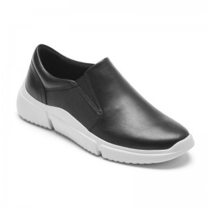 Women Rockport R-Evolution Washable Slip-On Sneakers Black/White USA | JM1-63926