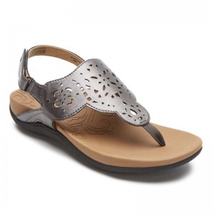 Women Rockport Ridge Circle Cutout Thong Sandals Silver USA | LA6-38883