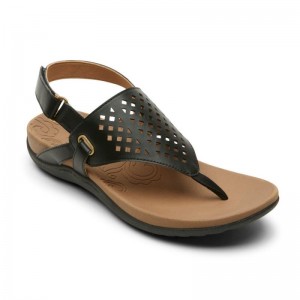 Women Rockport Ridge Thong Sandals Black USA | YQ9-25912