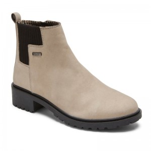 Women Rockport Ryleigh Waterproof Chelsea Boots Grey Brown USA | QZ8-93029