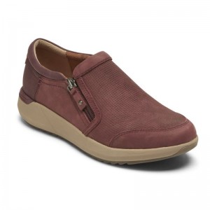 Women Rockport Skylar Zip Slip Ons Red Brown USA | KS4-75487