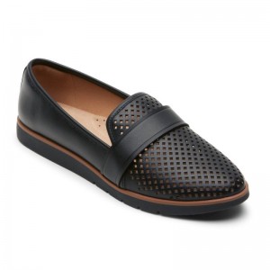 Women Rockport Stacie Perforated Loafers Black USA | CE2-04940