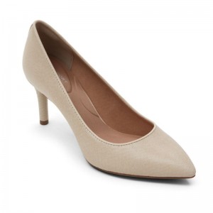 Women Rockport Total Motion 75mm Pointed Toe Heel Pumps Cream USA | KR5-93799