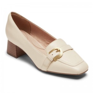 Women Rockport Total Motion Esma Belt Heel Loafers Cream USA | QO3-69106