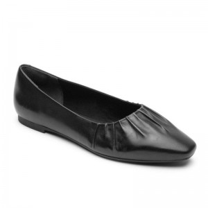 Women Rockport Total Motion Laylani Gathered Flat Ballet Flats Black USA | GD0-38953