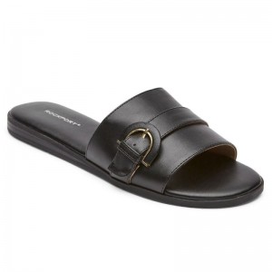 Women Rockport Yara Slides Black USA | QB6-81368