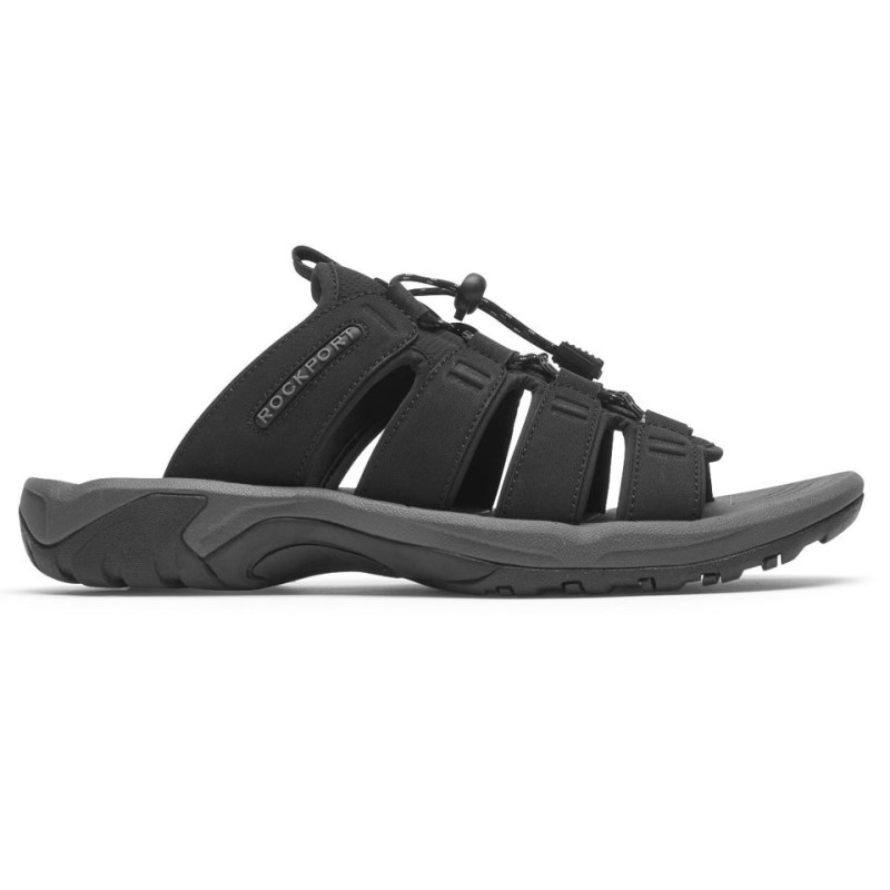 Men Rockport Byron Bungee Slides Black USA | KA7-10651