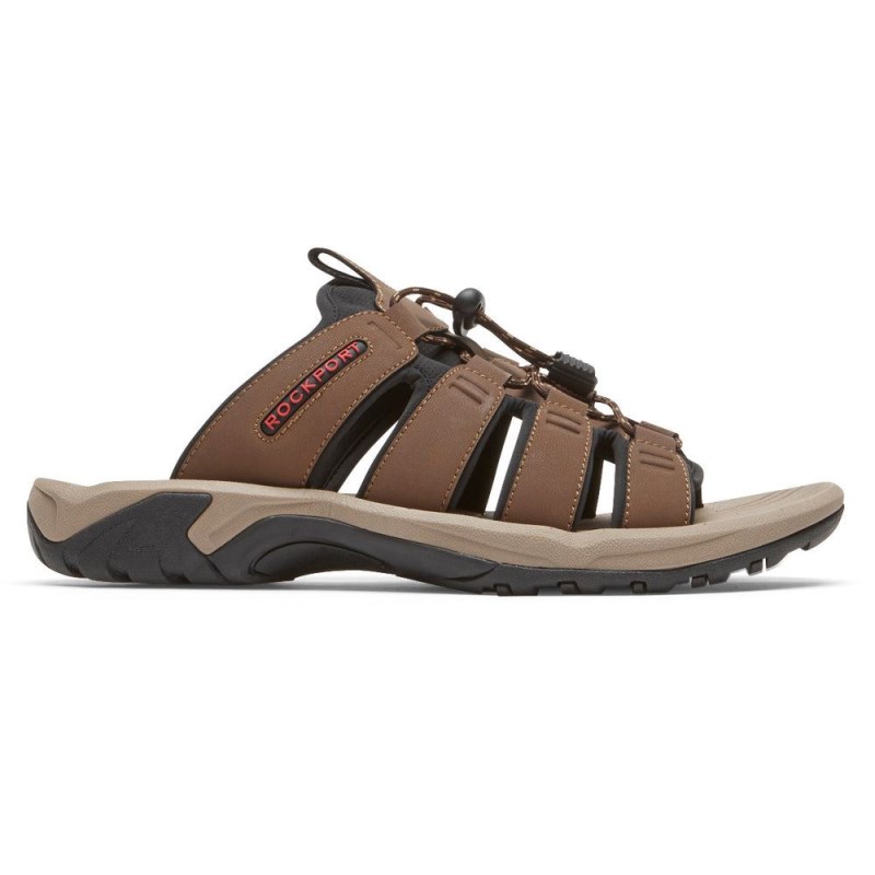 Men Rockport Byron Bungee Slides Brown USA | JU8-90149