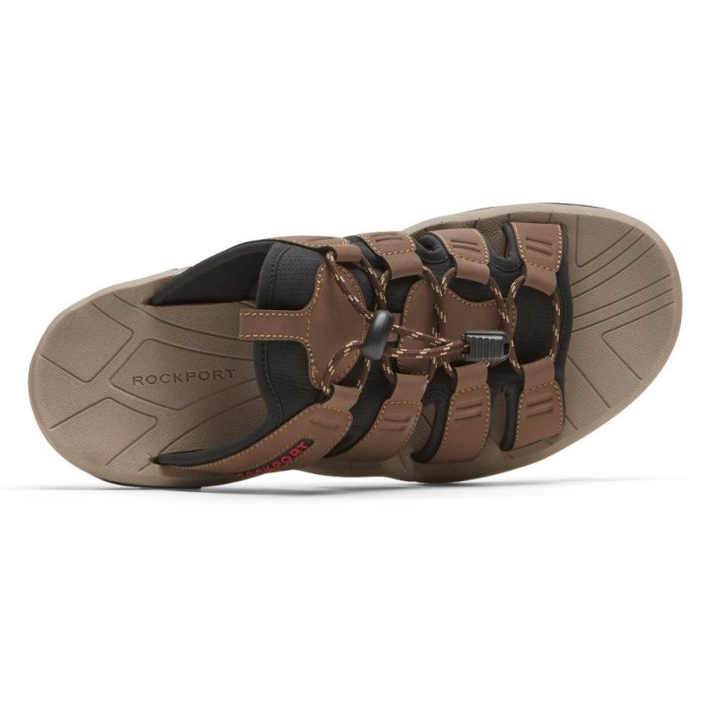 Men Rockport Byron Bungee Slides Brown USA | JU8-90149