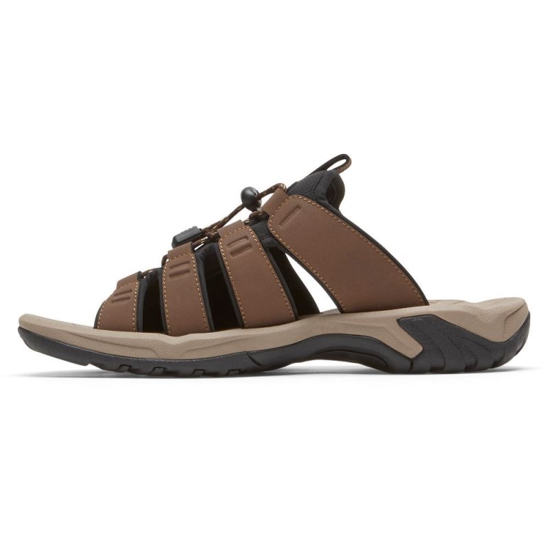 Men Rockport Byron Bungee Slides Brown USA | JU8-90149