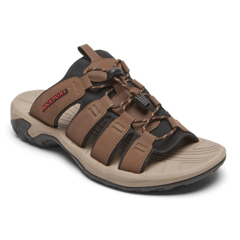 Men Rockport Byron Bungee Slides Brown USA | JU8-90149