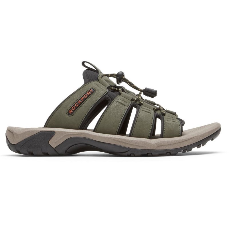 Men Rockport Byron Bungee Slides Olive USA | HS5-75437