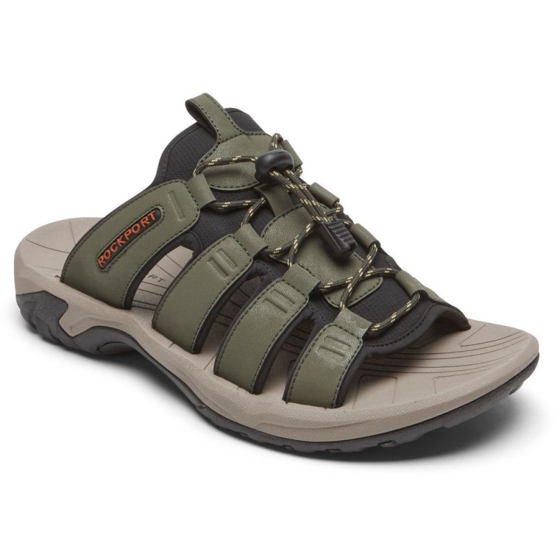 Men Rockport Byron Bungee Slides Olive USA | HS5-75437